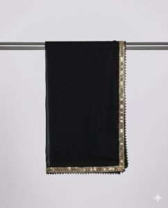 black bamber chiffon dupatta with gold sequin lace