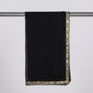 black bamber chiffon dupatta with gold sequin lace