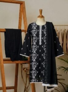 black & white embroidered lawn 3pc set