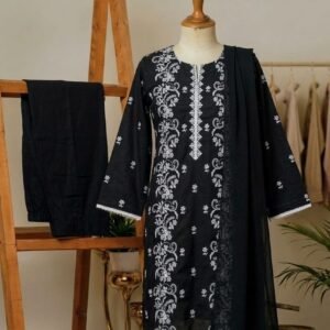 black & white embroidered lawn 3pc set
