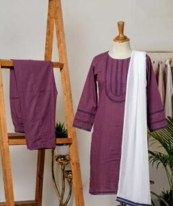 plum purple embroidered cambric 3pc set