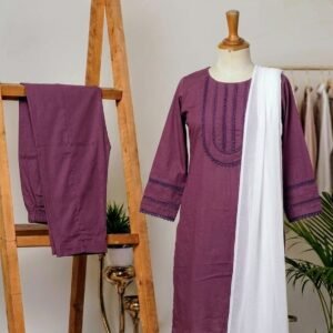 plum purple embroidered cambric 3pc set