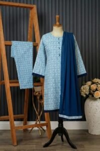 sky blue geometric cambric cotton 3pc set