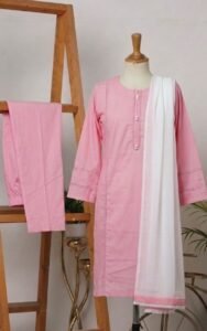 tea pink solid cambric cotton 3pc set