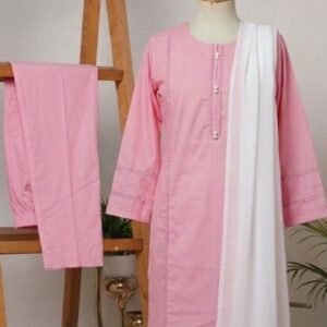 tea pink solid cambric cotton 3pc set