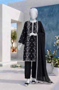 black & white embroidered lawn 3pc set