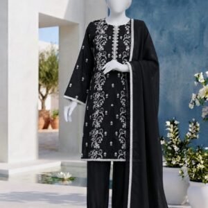 black & white embroidered lawn 3pc set