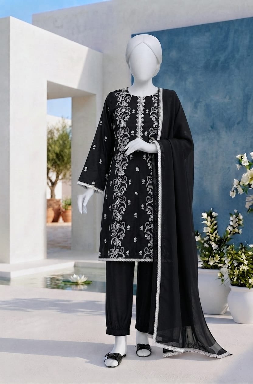 black & white embroidered lawn 3pc set black & white embroidered lawn 3pc set