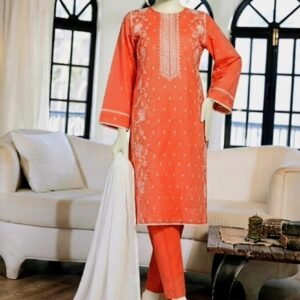 coral peach embroidered lawn 3pc set