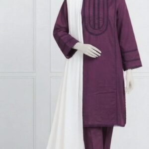 plum purple embroidered cambric 3pc set