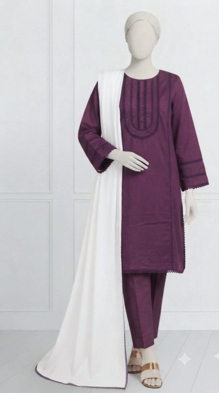 plum purple embroidered cambric 3pc set plum purple embroidered cambric 3pc set