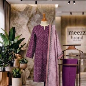 deep plum printed lawn 3pc set