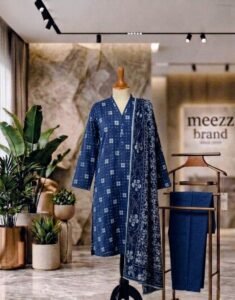navy blue printed 3pc lawn suit