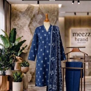 navy blue printed 3pc lawn suit