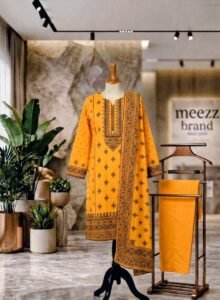 mustard yellow printed lawn 3pc set