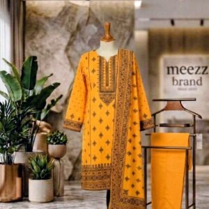 mustard yellow printed lawn 3pc set