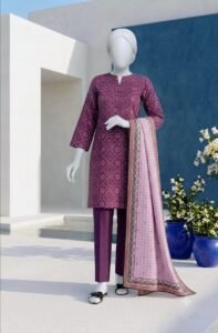 deep plum printed lawn 3pc set