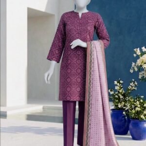 deep plum printed lawn 3pc set