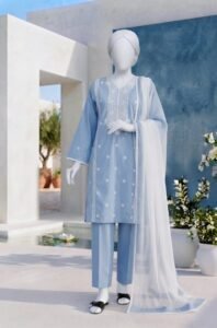 sky blue embroidered lawn 3pc set