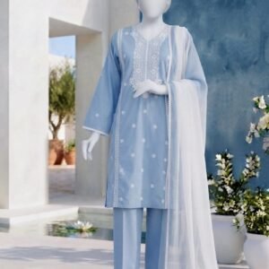 sky blue embroidered lawn 3pc set