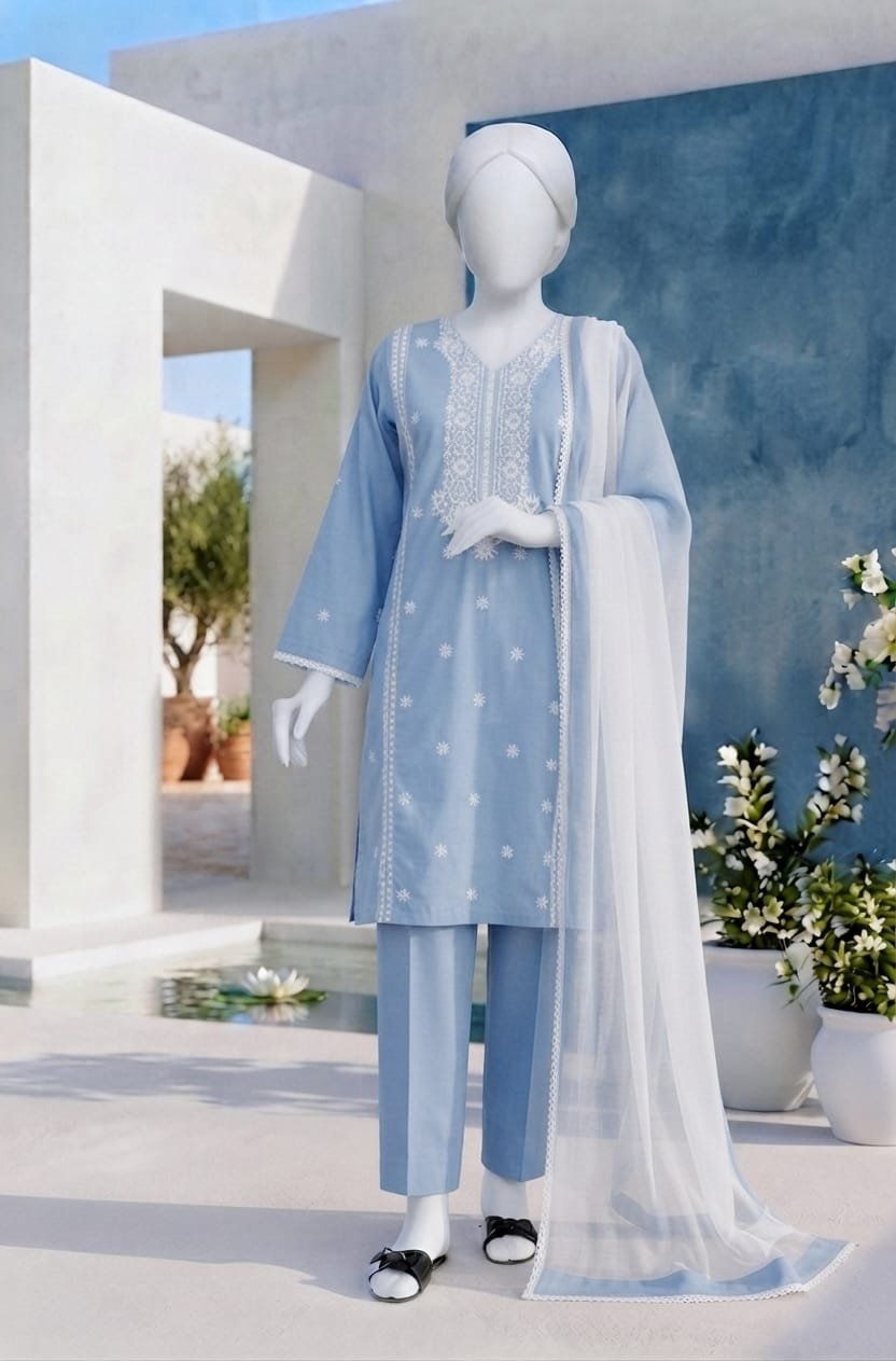 sky blue embroidered lawn 3pc set sky blue embroidered lawn 3pc set