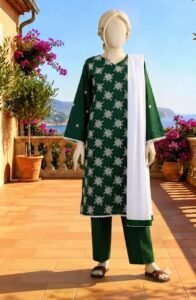 emerald green embroidered lawn 3pc set