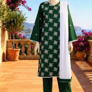 emerald green embroidered lawn 3pc set