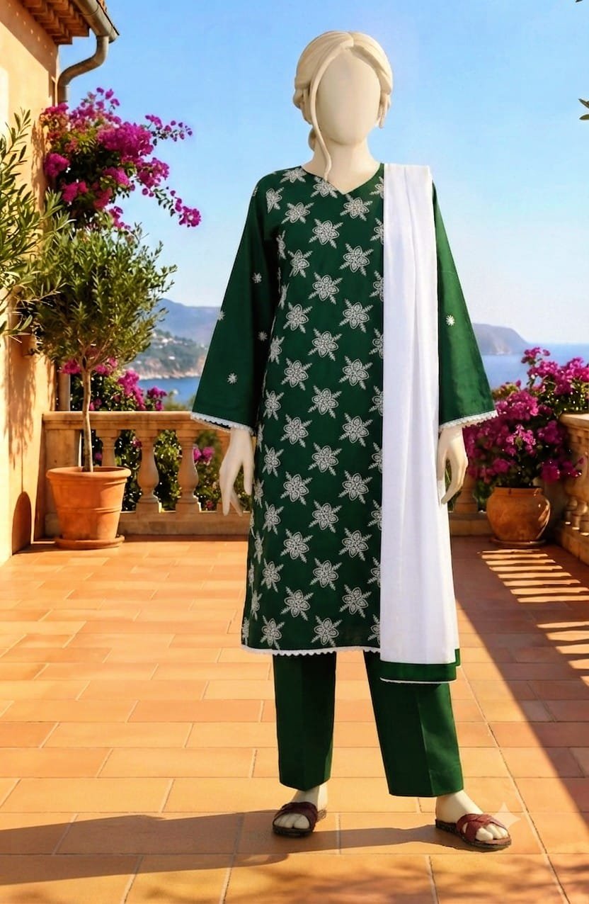 emerald green embroidered lawn 3pc set emerald green embroidered lawn 3pc set