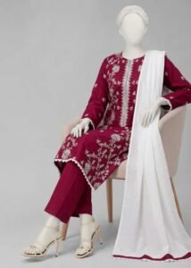 Deep Maroon Embroidered Lawn 3PC Set