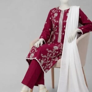 Deep Maroon Embroidered Lawn 3PC Set