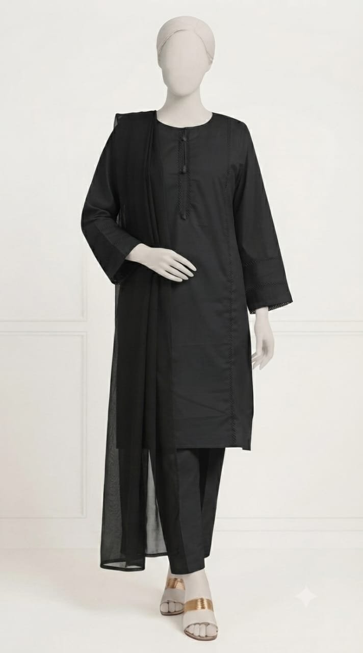 all black solid lawn 3pc set all black solid lawn 3pc set