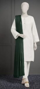off white solid lawn 3pc set with forest green dupatta