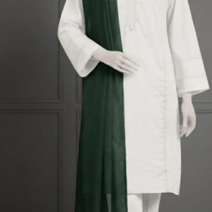 off white solid lawn 3pc set with forest green dupatta