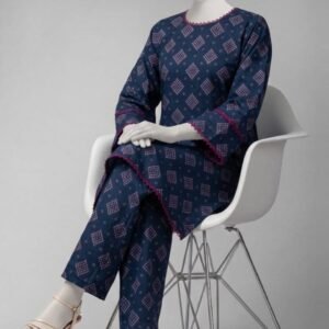 deep navy blue printed 2pc stitched set