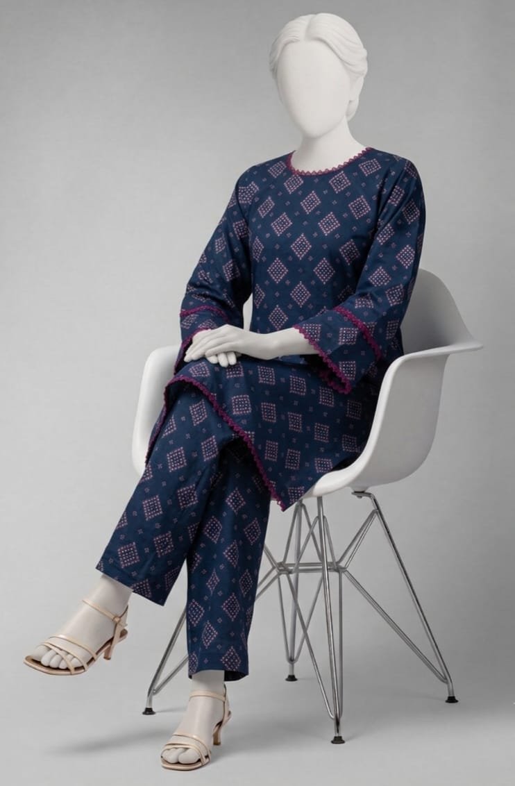deep navy blue printed 2pc stitched set deep navy blue printed 2pc stitched set